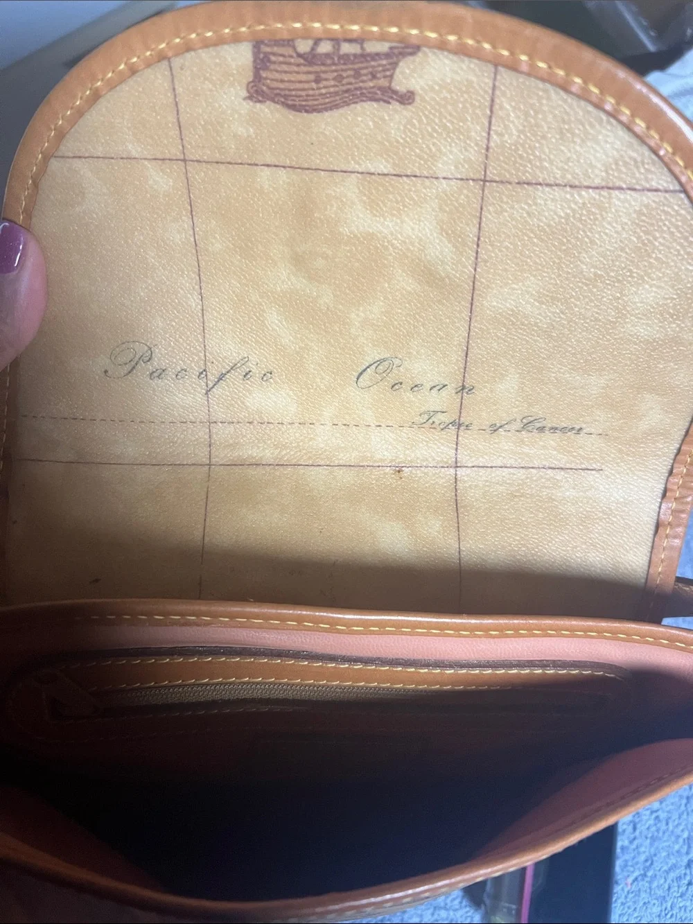 Alviero Martini Tan Map-Print Leather Messenger Crossbody